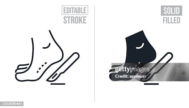 foot surgery with scalpel - editable stroke and solid icons - plantar fasciitis stock illustrations