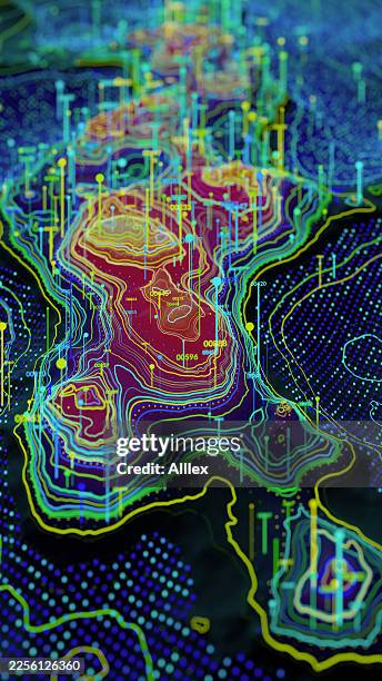 visualizzazione astratta dei dati neurali cerebrali con contorni al neon, griglie di luce e segnali digitali - tessuto nervoso foto e immagini stock