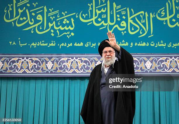 Iranâs Supreme Leader Ali Khamenei greets the crowd as he attends a program held in the capital Tehran, Iran on January 17, 2026.