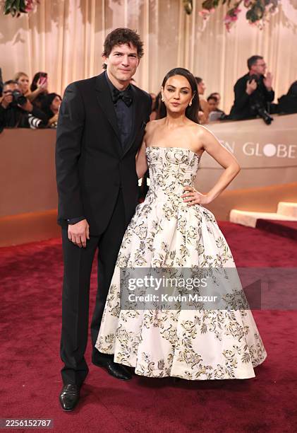 Ashton Kutcher and Mila Kunis attend the 83rd annual Golden Globe Awards at The Beverly Hilton on January 11, 2026 in Beverly Hills, California.