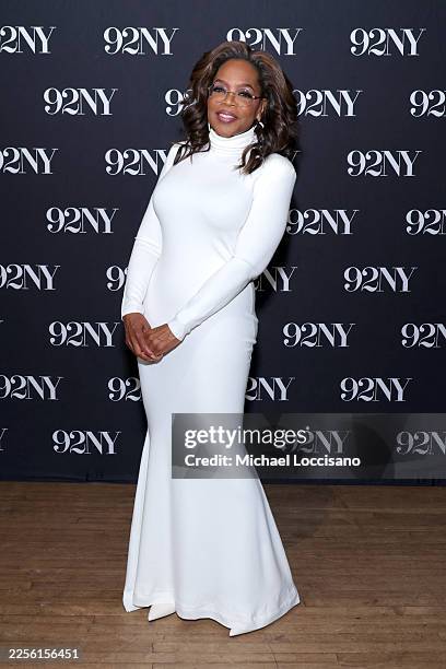 Oprah Winfrey poses before an In Conversation with Dr. Ania M. Jastreboff and Gayle King on Winfrey's and Jastreboff's book Enough at 92Y on January...