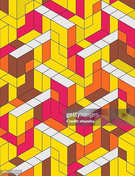 abstract colorful 3d geometric cube pattern seamless design background - red cube stock illustrations