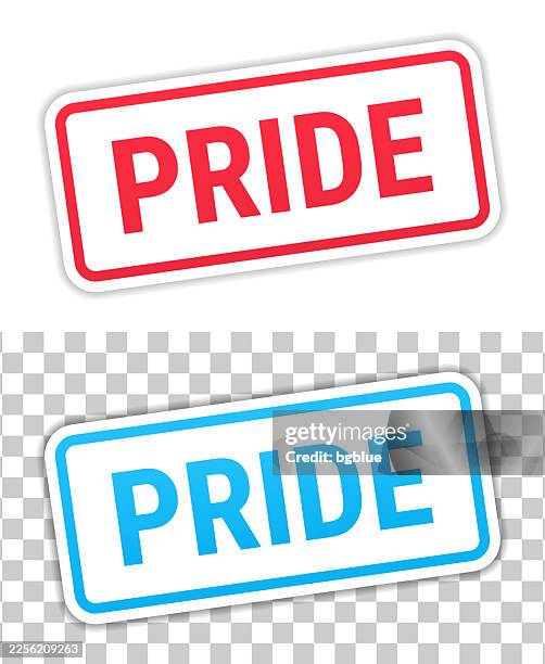 pride - red and blue labels on blank background - self perception stock illustrations