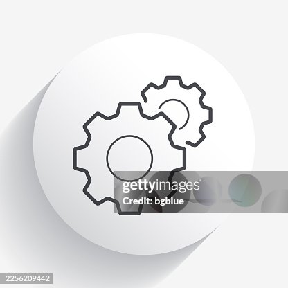 Settings - gears. Icon on circle button with long shadow Settings - gears. Icon on circle button with long shadow