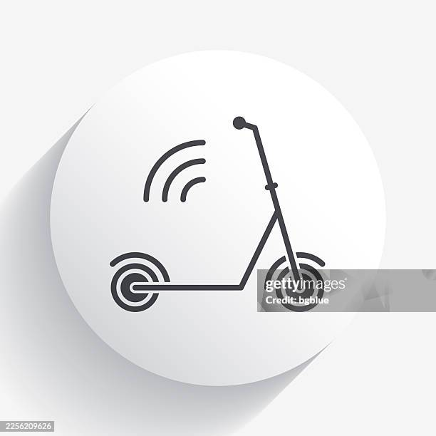connected scooter. icon on circle button with long shadow - wireless ev charging stock illustrations