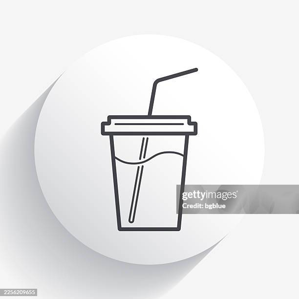 cup with straw. icon on circle button with long shadow - plastic straw stock illustrations