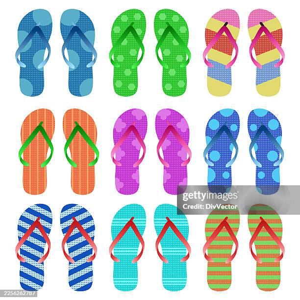 flip flops vector set - plastic ocean stock illustrations