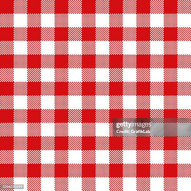 seamless red and white gingham pattern texture - rustic kitchen stock illustrations
