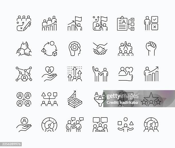 thin talent management line icon set · 30 icons - employee success stock illustrations