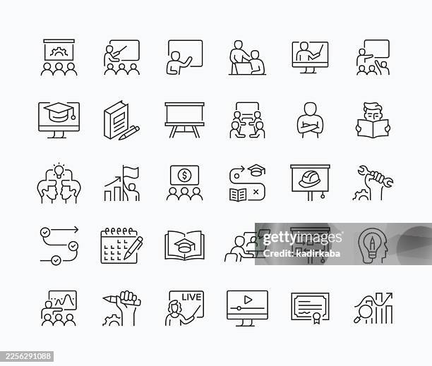 thin training line icon set · 30 icons - it apprentice stock illustrations