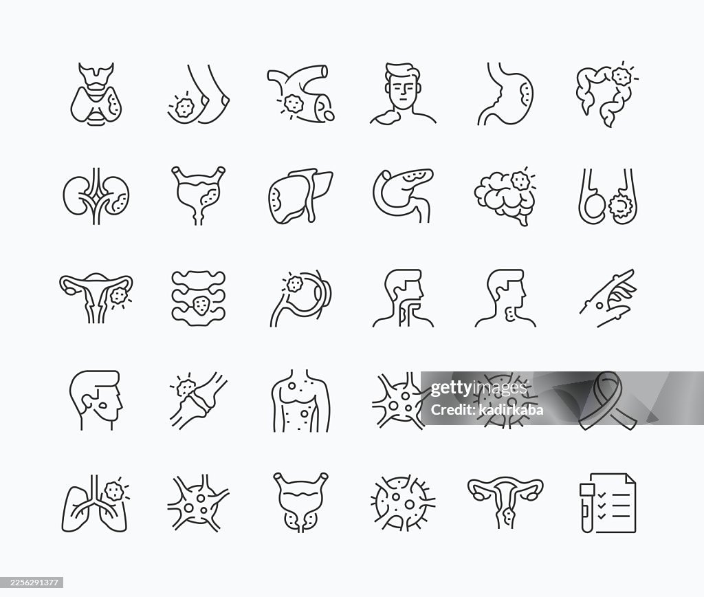 Thin Types Of Cancer Line Icon Set · 30 Icons