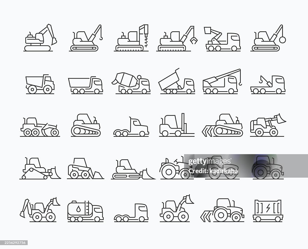 Thin Heavy Equipment Line Icon Set · 30 Icons
