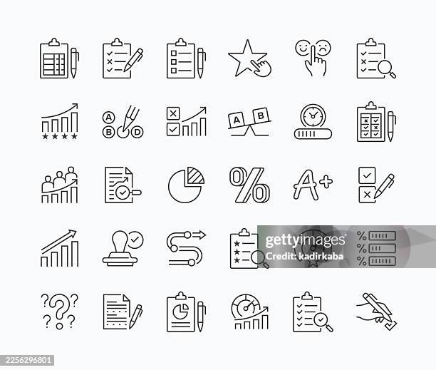 thin assessment line icon set · 30 icons - bar graph stock illustrations