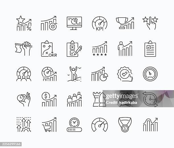 thin performance line icon set · 30 icons - progress bar stock illustrations