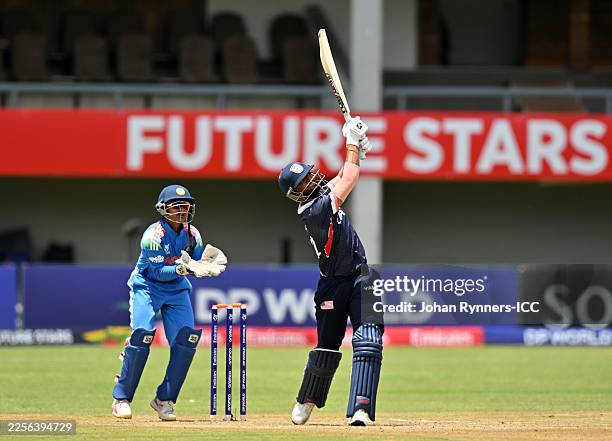 Nitish Sudini of USA bats during the ICC U19 Men´s Cricket World Cup 2026 Group B match between USA and India at Queens Sports Club on January 15,...