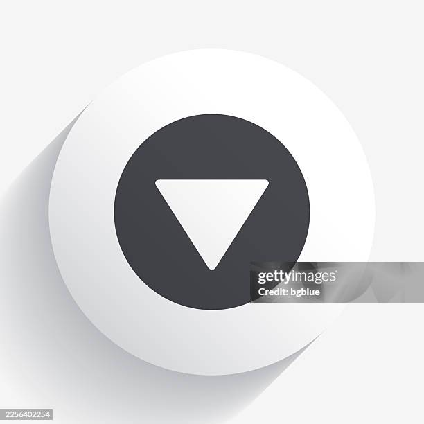 down button. icon on circle button with long shadow - pointing down white background stock illustrations