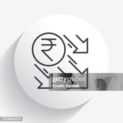 Indian rupee decrease. Icon on circle button with long shadow Indian rupee decrease. Icon on circle button with long shadow