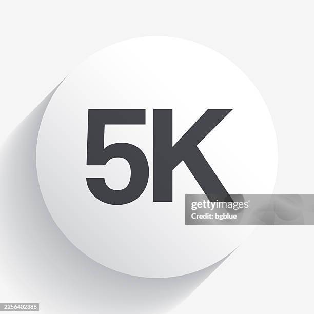 5k, 5000 - five thousand. icon on circle button with long shadow - five thousand stock illustrations