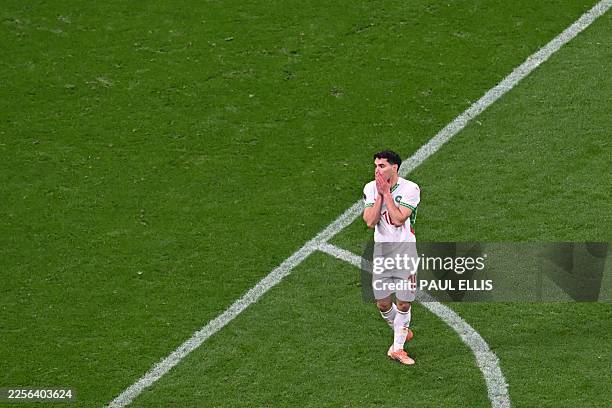 Morocco's forward Brahim Diaz reacts during the Africa Cup of Nations final football match between Senegal and Morocco at the Prince Moulay Abdellah...