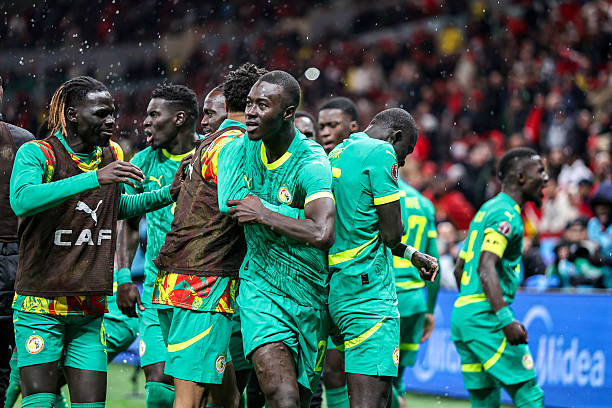 Rabat, Morocco Senegal's Pape Alassane Gueye celebrates his goal with team mates during the Africa Cup Of Nations Final match between Senegal and...
