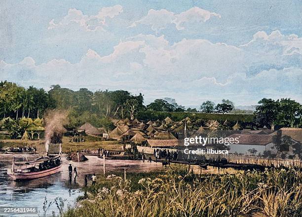 trading factory, niger - niger river nigeria stock illustrations
