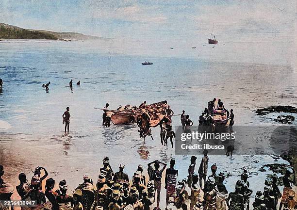 landing troops for ashanti, west africa - british empire stock illustrations
