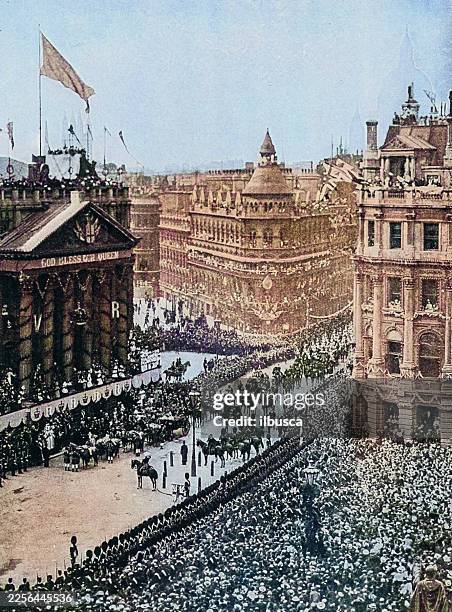 queen victoria 1897 jubilee celebrations, mansion house, london - mansion house stock illustrations