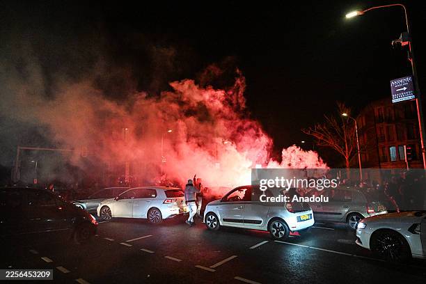 Police officers take security measures and arrests several fans following Moroccoâs defeat to Senegal, as gatherings spilled into public areas in The...