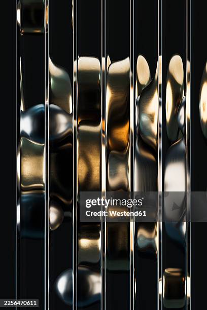 abstract 3d design with fluted glass and metallic gold reflections - gold edelmetall stock-grafiken, -clipart, -cartoons und -symbole