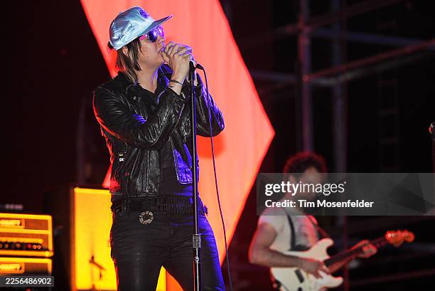 Julian Casablancas and Albert Hammond Jr. Of The Strokes perform during Coachella 2011 at the Empire Polo Fields on April 17, 2011 in Indio,...