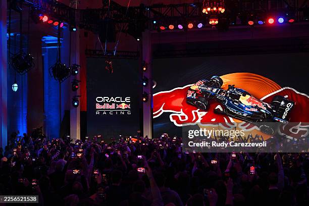 The Oracle Red Bull Racing livery is unveiled on stage during the Red Bull Racing season launch at Michigan Central Station on January 15, 2026 in...