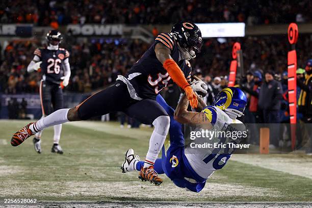 Chicago Bears safety C.J. Gardner-Johnson breaks up a pass for Los Angeles Rams tight end Terrance Ferguson during overtime of a NFC Divisional...