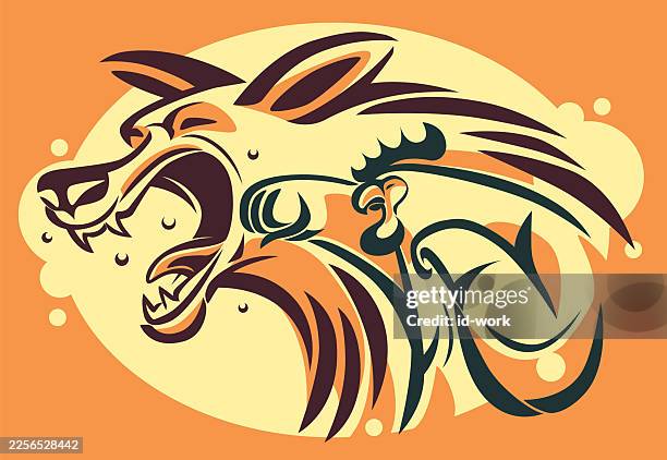 angry rooster punching wolf - gray wolf stock illustrations
