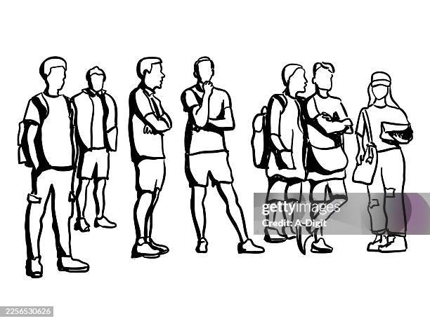 crowd genzs - backpack city stock illustrations