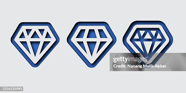 diamond icon set with paper cut style - gold chain pattern stock illustrations