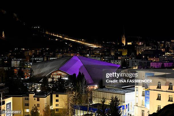This photograph taken on January 19 shows a general view of the Congress Centre that hosts the World Economic Forum annual meeting and the Alpine...