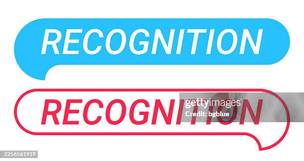 recognition - blue and red speech bubble on white background - it security audit stock illustrations