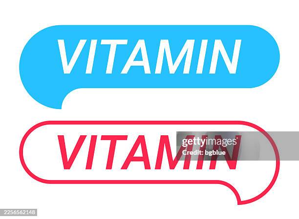 vitamin - blue and red speech bubble on white background - vitamin e stock illustrations