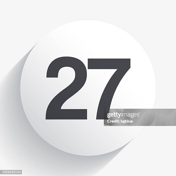 27 - number twenty-seven. icon on circle button with long shadow - number 27 stock illustrations