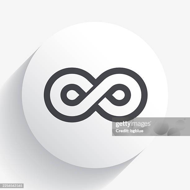 infinity. icon on circle button with long shadow - infinity logo stock illustrations