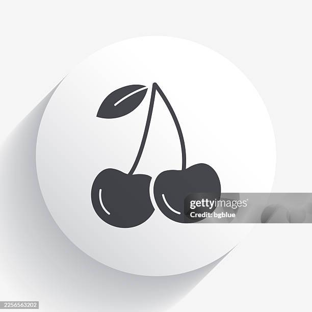 cherry. icon on circle button with long shadow - sour cherry stock illustrations