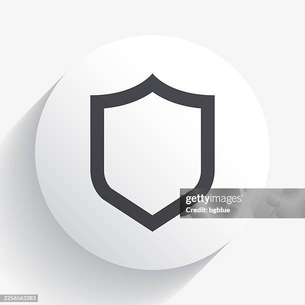 shield. icon on circle button with long shadow - security guard white background stock illustrations