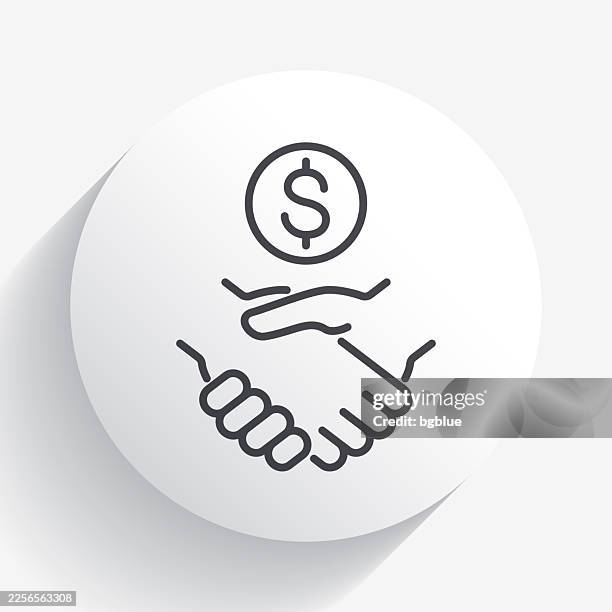 dollar agreement. icon on circle button with long shadow - teamwork hands circle stock illustrations