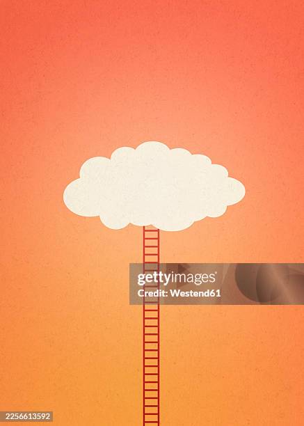 ladder reaching up to cloud symbolizing goal and motivation illustration - ladder stock illustrations