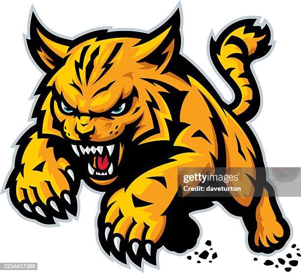 wildcat jumping - school stickers stock illustrations