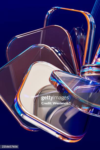 stack of transparent glass squares with blue reflections in 3d render - shiny glass stock illustrations