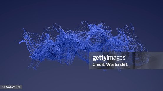 Dynamic blue particle swirl in fluid 3d rendering visualization Dynamic blue particle swirl in fluid 3d rendering visualization