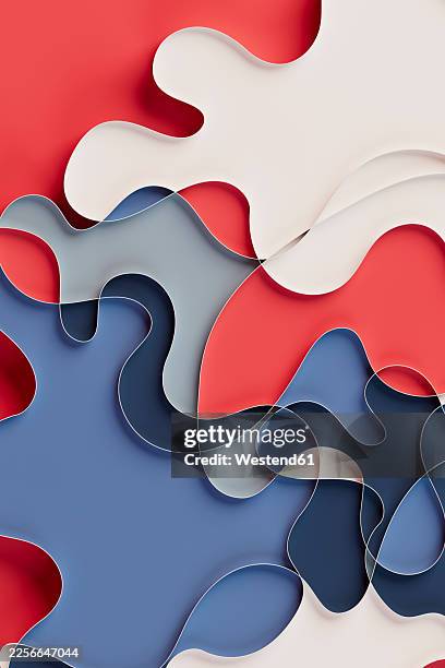 abstract 3d flowing shapes in red blue and white with layered design - rolling paper stock illustrations