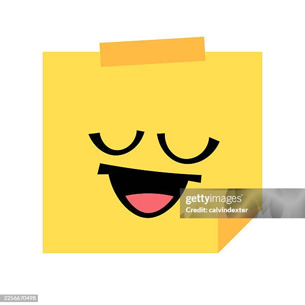 adhesive note with happy emoji - smiley face postit stock illustrations