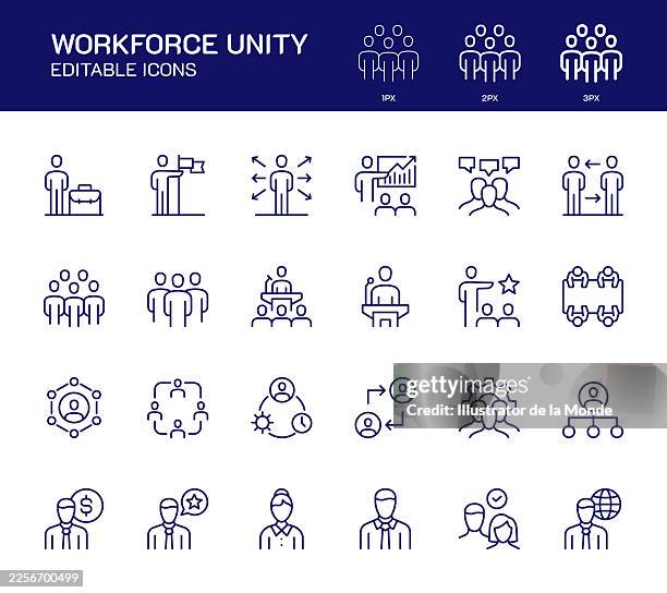 workforce unity line icons - apprentice stock illustrations